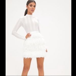 Fawn White Feather Skirt Bodycon Dress- Worn Once